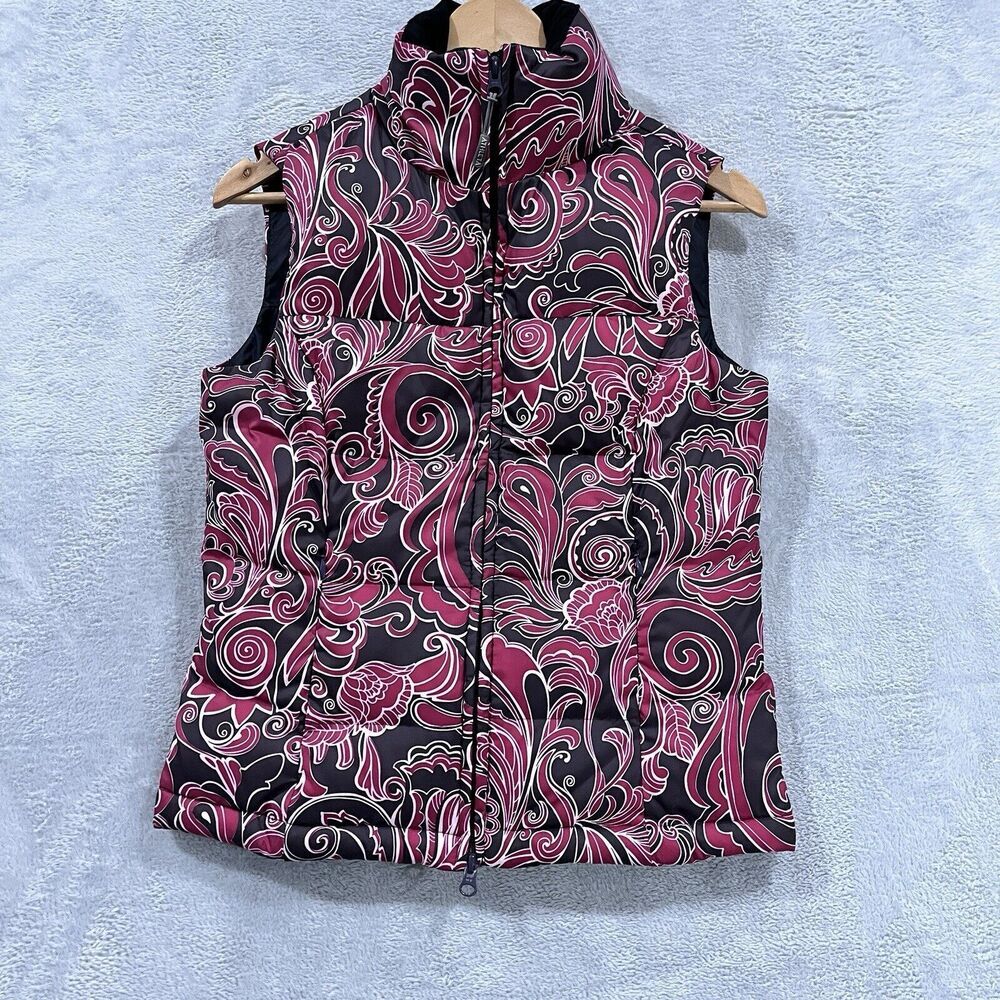 Athleta Down Filled Puffer Vest Womens XS Coat Paisley Puffer Pink Winter Floral - Picture 1 of 11